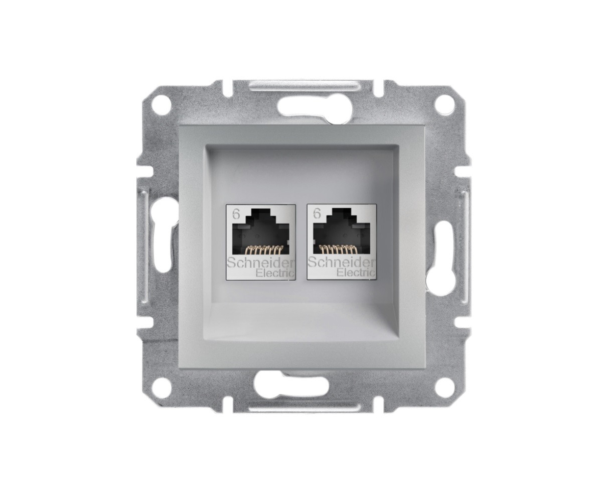Asfora розетка подвійна комп'ютерна RJ45 UTP Cat.6 алюміній Schneider Electric, EPH4800161
