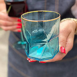 Склянка-доф "Блакита Геометрія" 360 мл, бірюзовий із золотим обідком 360 мл