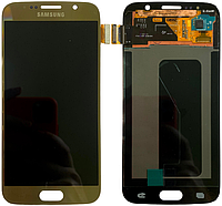 Дисплей модуль тачскрин Samsung G920 Galaxy S6 золотистый Gold Platinum Amoled оригинал переклеенное стекло