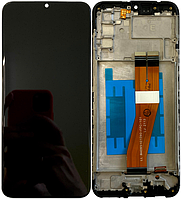 Дисплей Samsung A025F Galaxy A02s/M025F тачскрин модуль чорний 160.5 x 72 mm жовтий шлейф у рамці оригінал