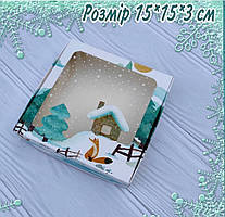 Коробка 15х15х3 см новорічна з 3-d ефектом