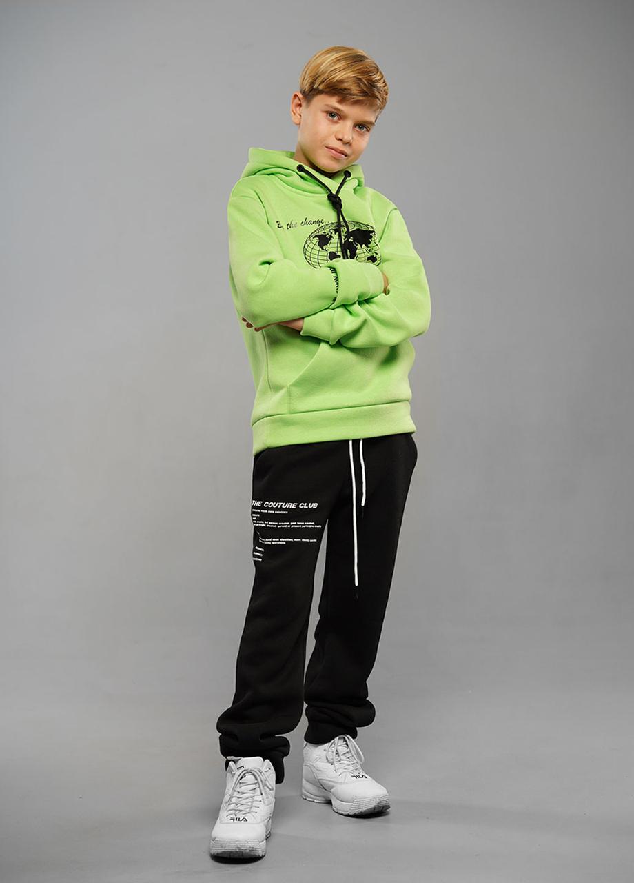 Костюм для хлопчика підліток дитячий спортивний теплий тринітка з начесом Eric Салатовий Tiaren