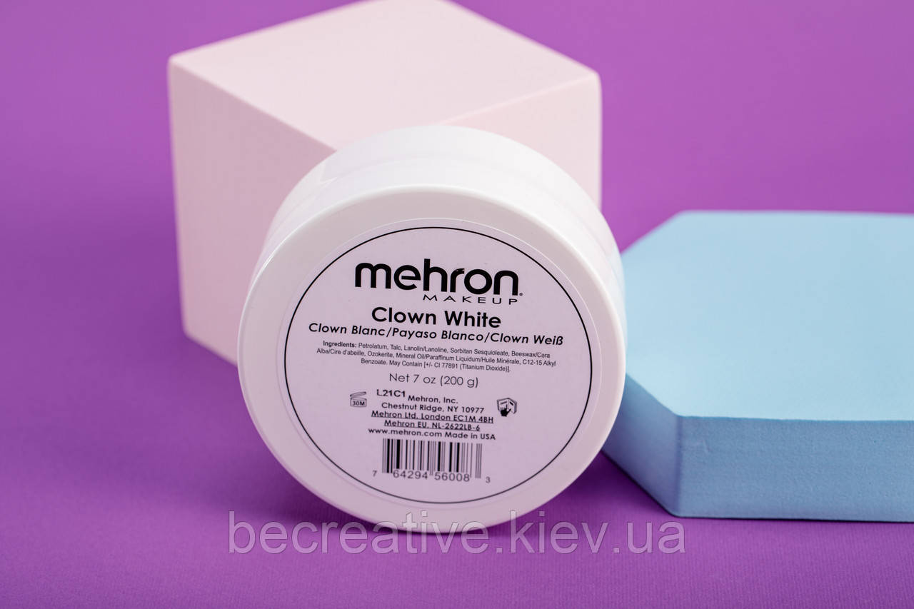Білий театральний грим Mehron Clown White, 200 г, фото 1