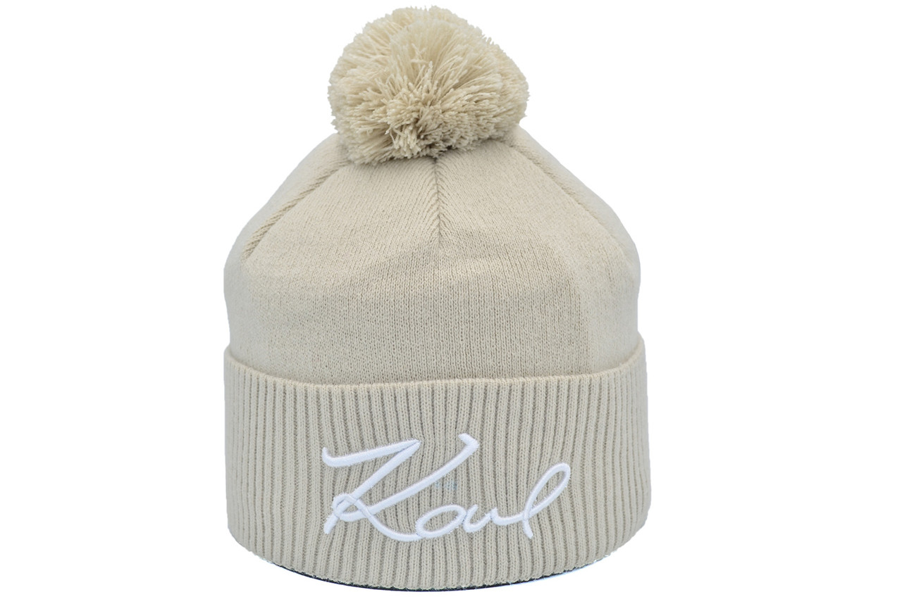 Шапка з помпоном Flexfit Karl 53-57 см бежевая (F-0918-444)