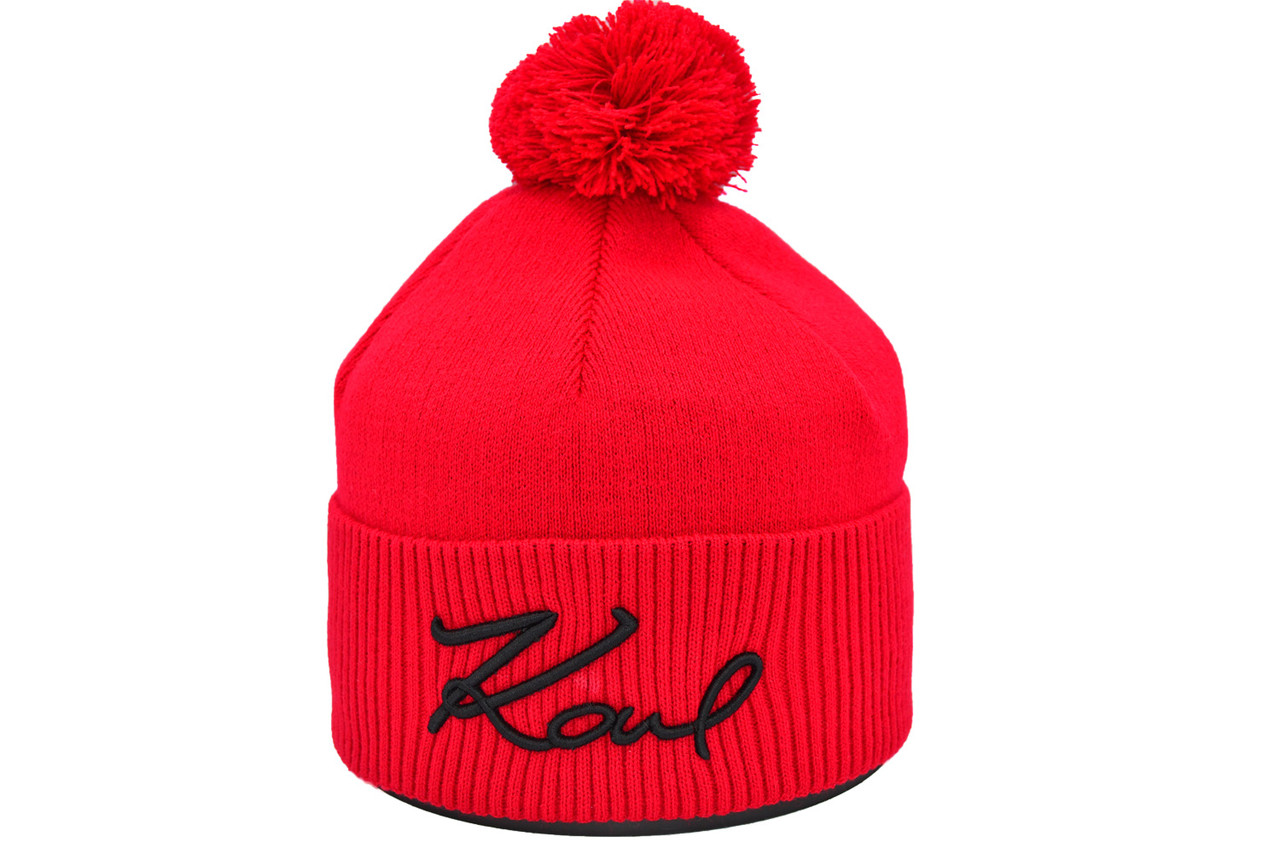 Шапка з помпоном Flexfit Karl 53-57 см красная (F-0918-449)
