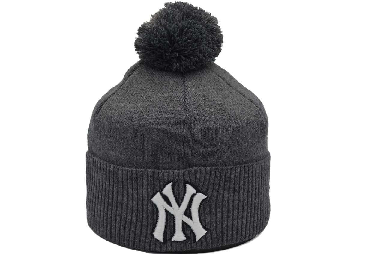 Шапка з помпоном Flexfit New York 53-57 см темно-серая (F-0918-476)