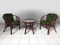 Комплект плетеной мебели Таврия Дарк-Грин из натурального ротанга 2 кресла и кофейный столик
