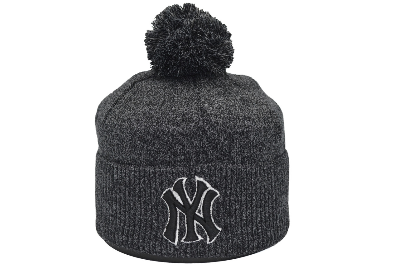 Шапка з помпоном Flexfit New York 53-57 см серый меланж (F-0918-484)
