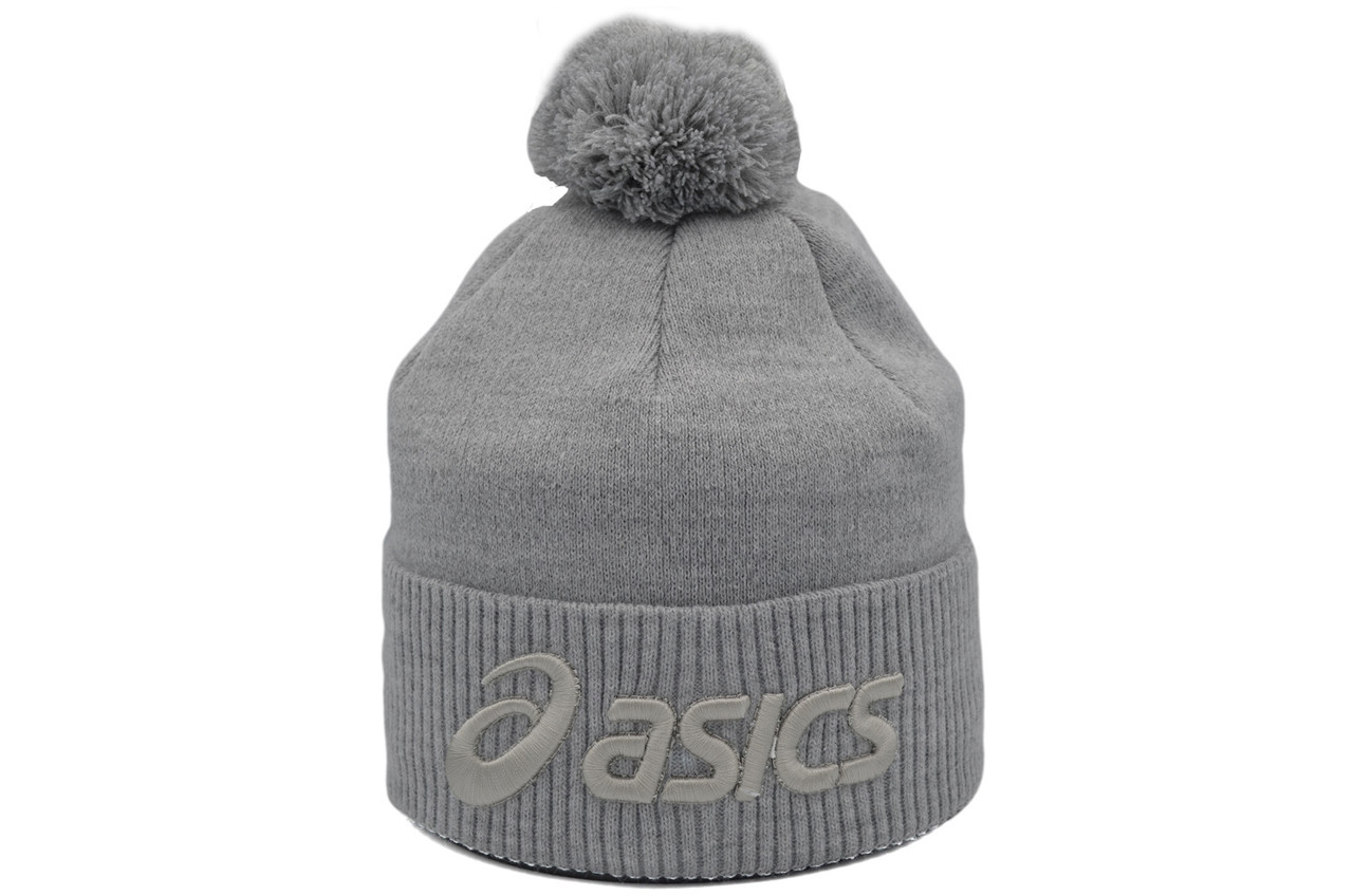 Шапка з помпоном Flexfit Asics 53-57 см светло-серая (F-0918-485)