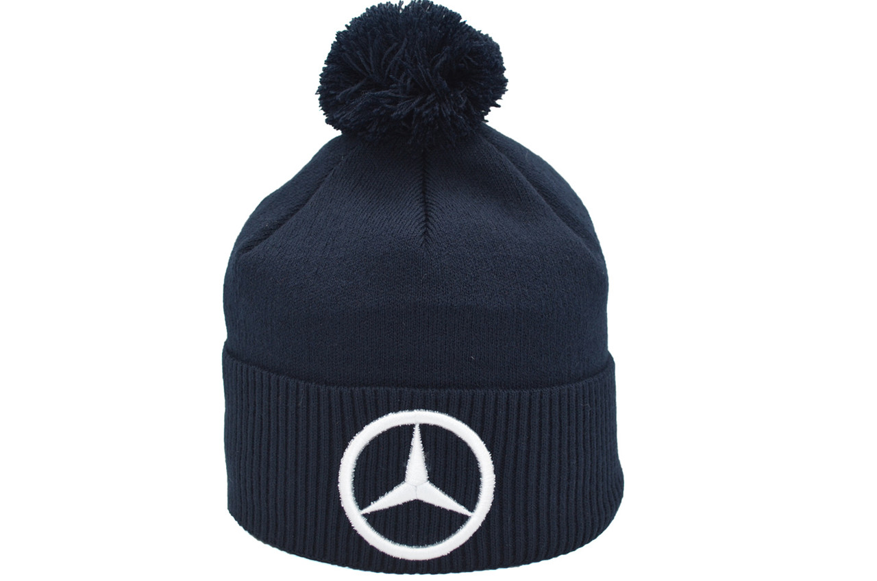 Шапка з помпоном Flexfit Mercedes 53-57 см темно-синя (F-0918-494)