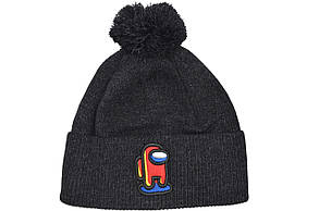 Шапка з помпоном Flexfit Among Us 53-57 см темно-сірий меланж (F-0918-507), фото 3