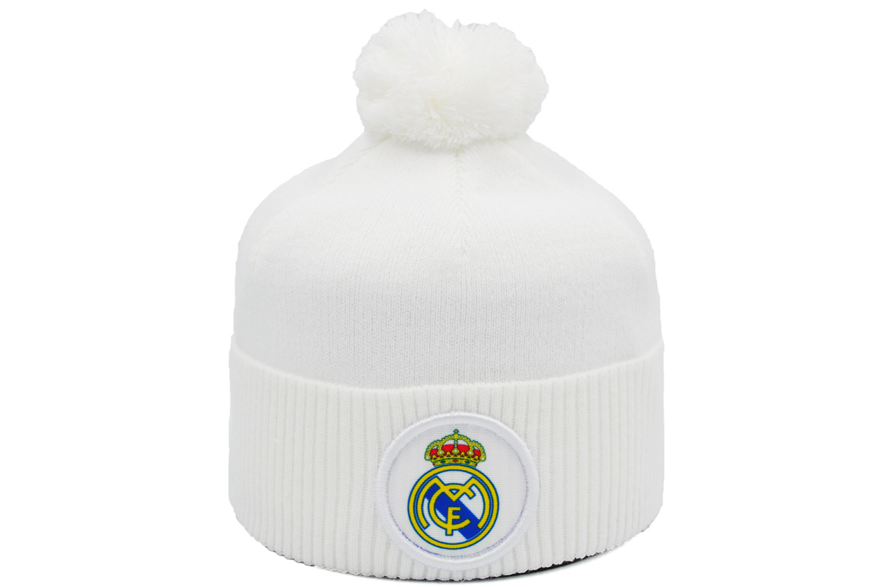 Шапка з помпоном Flexfit FC Real Madrid 53-57 см белая (F-0918-517)
