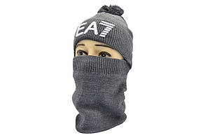 Комплект Flexfit шапка з помпоном і снуд Armani Exchange 53-57 см темно-сіра (F-0918-536), фото 1