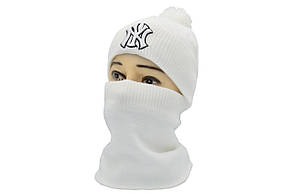 Комплект Flexfit шапка з помпоном і снуд New York 53-57 см біла (F-0918-542), фото 1