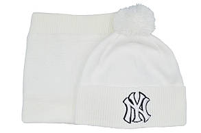 Комплект Flexfit шапка з помпоном і снуд New York 53-57 см біла (F-0918-542), фото 3