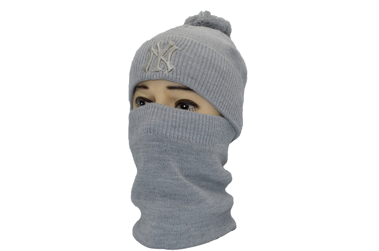 Комплект Flexfit шапка з помпоном і снуд New York53-57 см світло-сіра (F-0918-545)