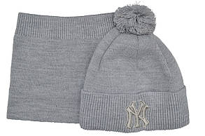 Комплект Flexfit шапка з помпоном і снуд New York53-57 см світло-сіра (F-0918-545), фото 3