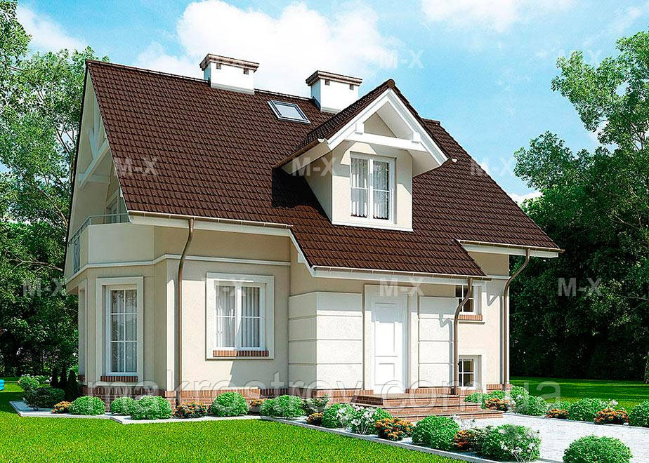 MS115. Сучасний дім із мансардою та з еркером, фото 1