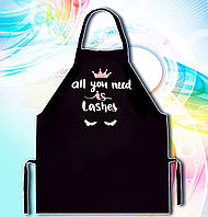 Фартух чорний кухонний з оригінальним принтом "All you need is lashes"