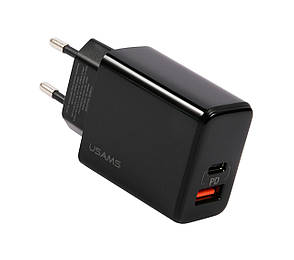 Зарядний пристрій (зарядка) для телефону Usams Type-C + USB 3.4 А Чорний (CC133TC01), фото 1