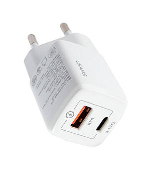 Зарядний пристрій (зарядка) для телефону Usams Type-C + USB 3 А Білий (CC128TC02), фото 1