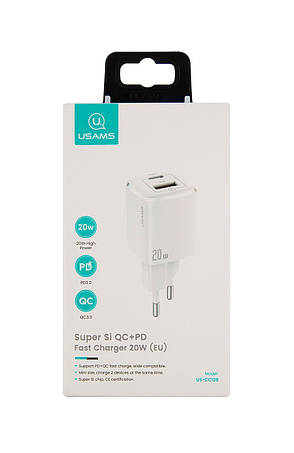 Зарядний пристрій (зарядка) для телефону Usams Type-C + USB 3 А Білий (CC128TC02), фото 4