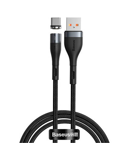 Магнітний кабель для зарядки телефона/ смартфона Baseus Zinc USB - Type-C 3 A 1 м Чорний (CATXC-MG1), фото 1