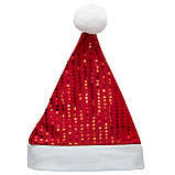 Новорічний ковпак червоний з блискітками, 58-60 см, поліестер, карнавальний головний убір для вечірок (461134), фото 3
