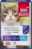 Влажный корм для кошек с рыбой Dein Bestes Beutel-Variation mit Fisch in Sauce, (12 уп х 100 гр = 1200 гр)