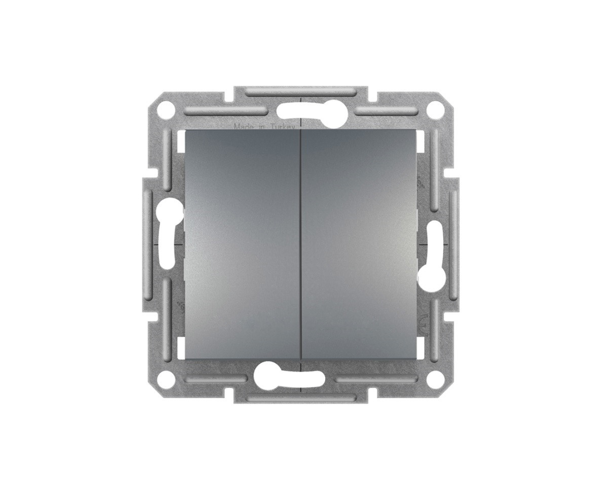 Asfora вимикач 2-клавішний прохідний сталь Schneider Electric, EPH0600162, фото 1