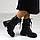 Черевики жіночі шкіряні з кишенею утеплені на байці на товстому каблуці Woman's heel чорного кольору, фото 4