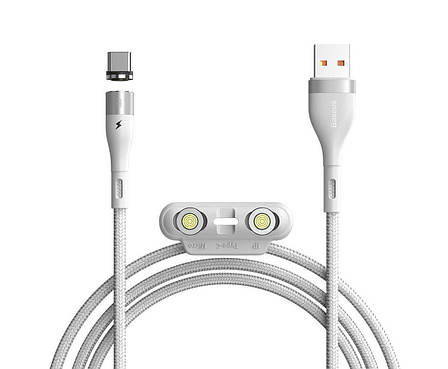 Магнітний кабель для зарядки телефона/ смартфона Baseus Zinc Magnetic 3в1 3 А 1 м Білий (CA1T3-A02), фото 1