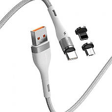 Магнітний кабель для зарядки телефона/ смартфона Baseus Zinc Magnetic 3в1 3 А 1 м Білий (CA1T3-A02), фото 3