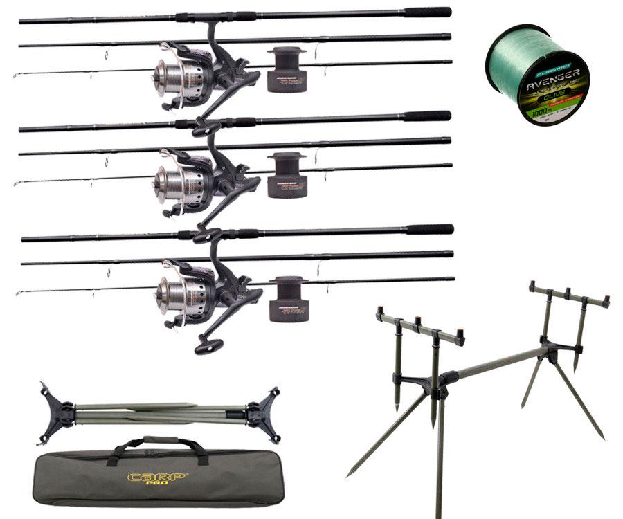 Карповий набір Flagman Magnum Black Carp: 3 вудилища + котушки з бейтранером + род-под Carp Pro