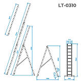 Драбина алюмінієва 3-х секційна універсальна розкладна INTERTOOL LT-0310, фото 4