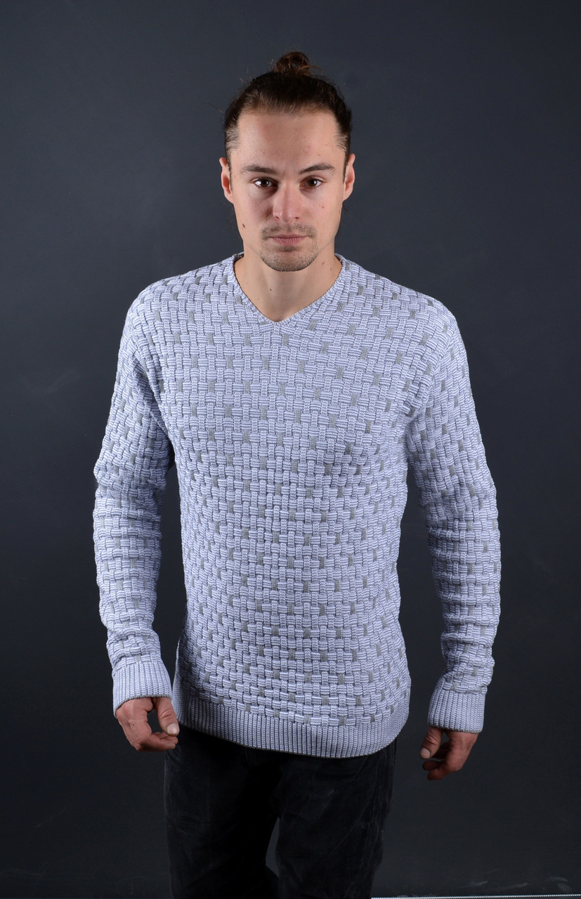 Чоловічий светр світло-сірий Туреччина M 56174, фото 1