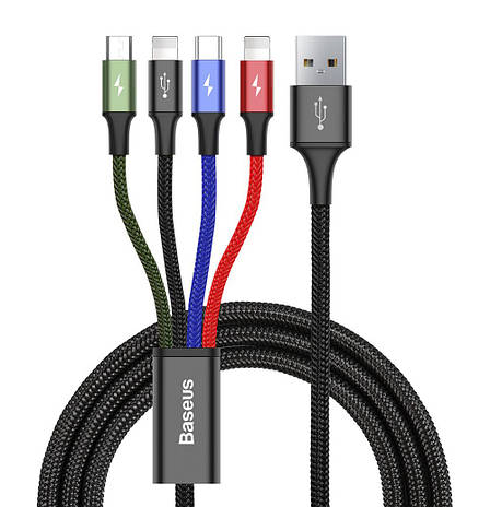 Кабель для зарядки телефона/ смартфона 4в1 Baseus USB-Micro+2хLightning+Type-C 1.2 м (CA1T4-A01), фото 1