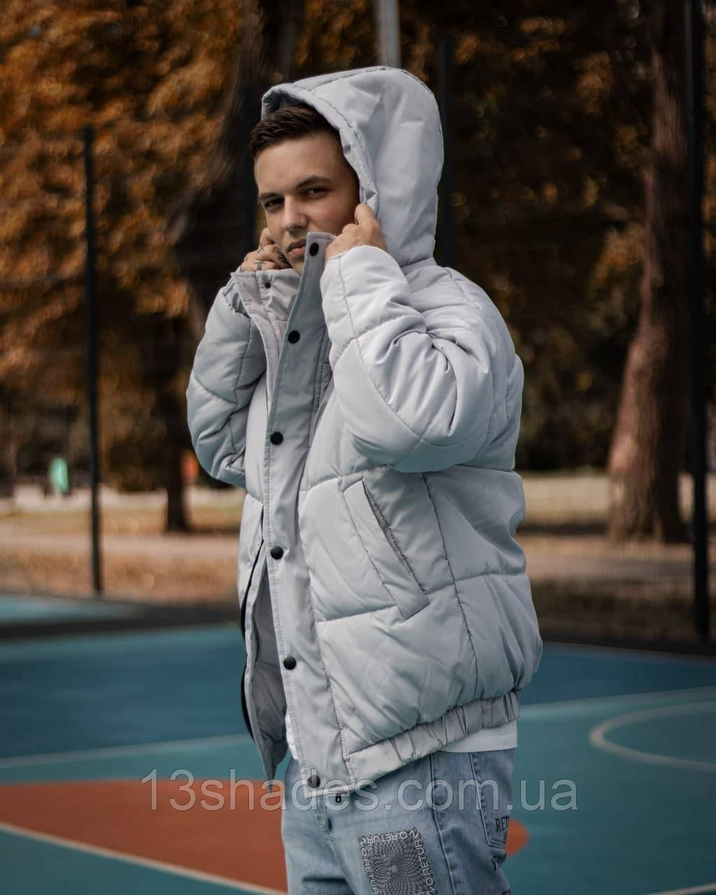 Куртка зимова оверсайз коротка сіра чоловіча жіноча Харків, фото 1