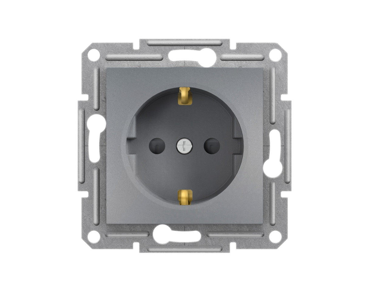 Asfora розетка із заземленням з захисними шторками сталь Schneider Electric, EPH2900262, фото 1