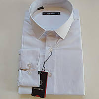 Мужская рубашка белая Crestance приталенная однотонная с длинным рукавом РАЗМЕР: XXXL