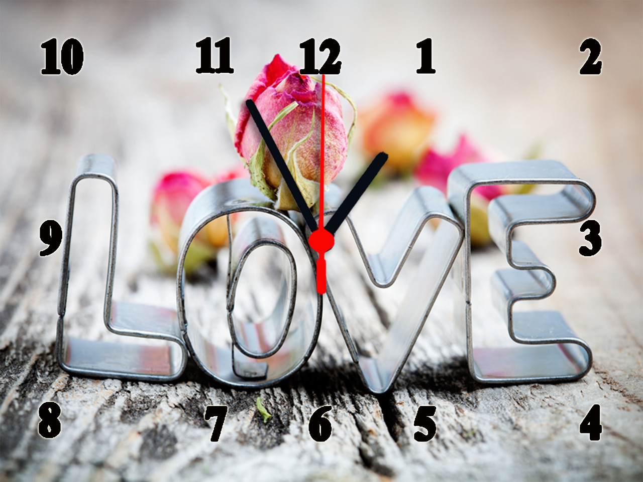 Настінні годинники "LOVE з розочкою" кварцеві
