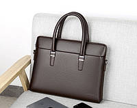 Качественный мужской деловой портфель для документов черный коричневый, мужская сумка А4 эко кожа Коричневый
