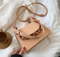 Стильна жіноча міні сумочка клатч з ланцюжком модна і оригінальна сумка через плече ланцюг Кремовий