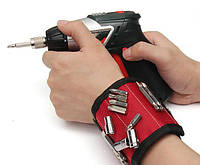 Багатофункціональний магнітний браслет для утримування різних металевих гвинтів та металовиробів Magnetic Wristban червоно-чорний