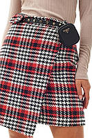 Женская короткая твидовая зимняя теплая юбка в гусиную лапку M, Красный