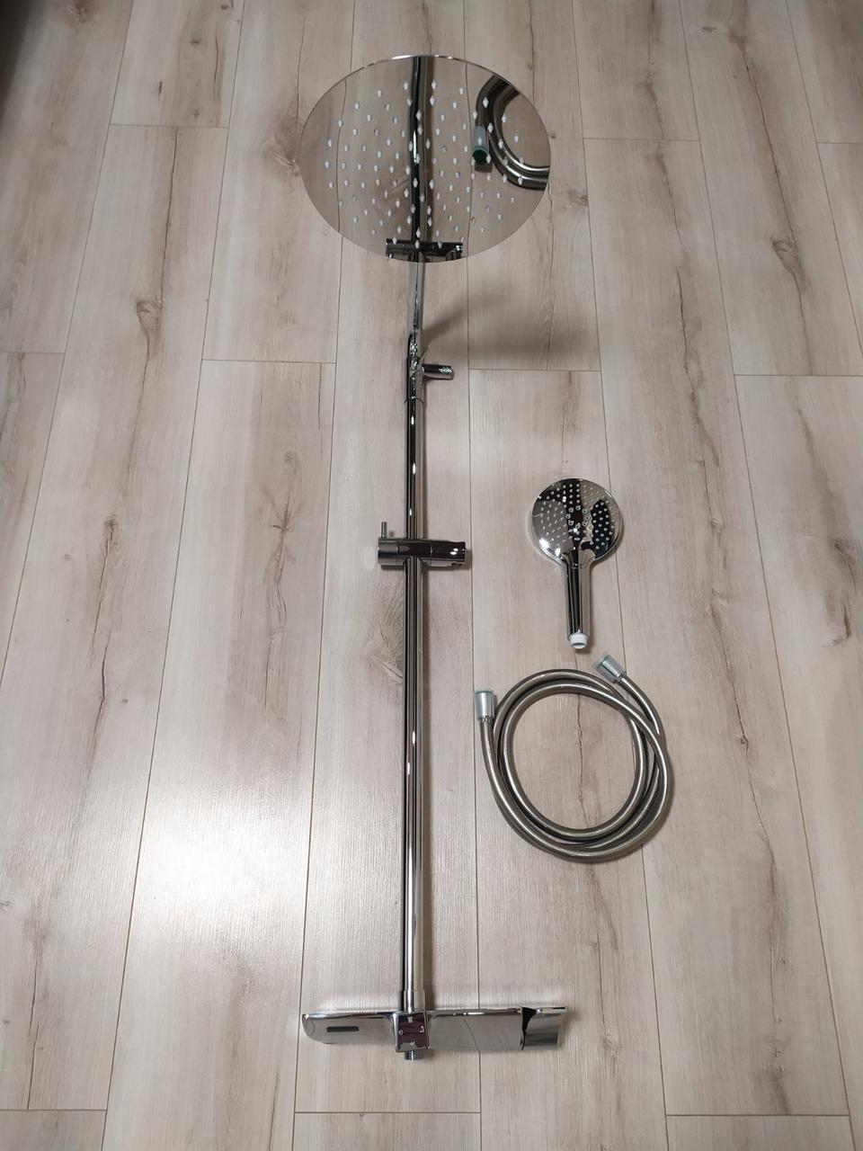 Душева панель (цільна) з латуні та пластику QT з полкою для приналежності хром. Душові системи, фото 1