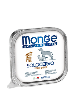Вологий корм Monge Dog Solo для собак, паштет оленина 100%, 0.15КГх24ШТ