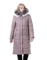 Женское зимнее теплое пальто - пуховик женский. Женская зимняя длинная курточка с мехом Р- 46-58 бежевое