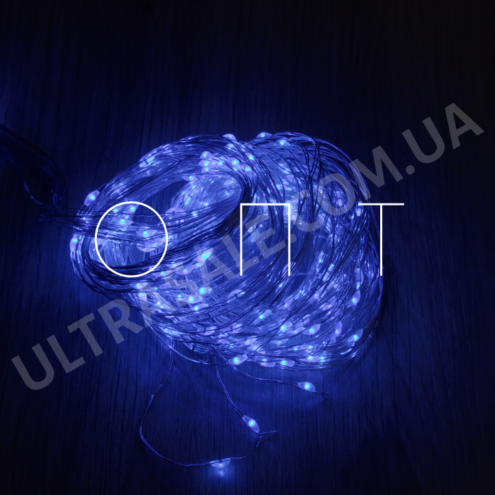 [ОПТОМ 10шт] 10м 100LED +USB Гірлянда Світлодіодна Нитка Синя на Батарейках Капля Роси ОПТ, фото 1