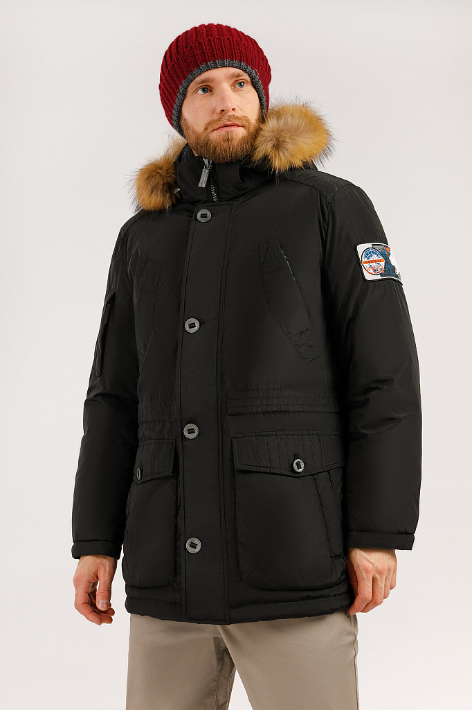 Чоловічий пуховик з хутром Finn Flare W19-22010-200 чорний S, фото 1